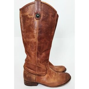 Frye Melissa Button Tall Riding Boots Cognac Leather Womens 7B Distressed